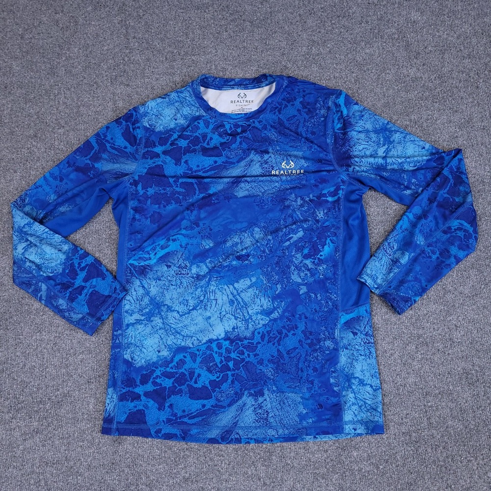 RealTree Fishing Performance Shirt Men Medium Abstract Water Blues Stretch